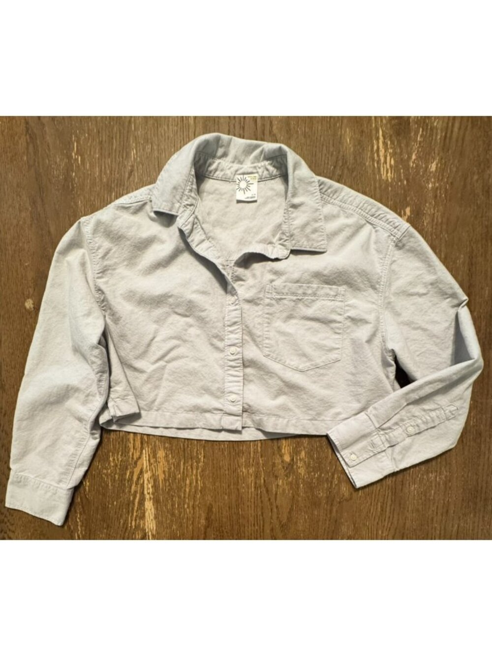 Aerie Oversized Button Up Cropped Boxy Blue Coastal Long Sleeve Shirt Preppy S